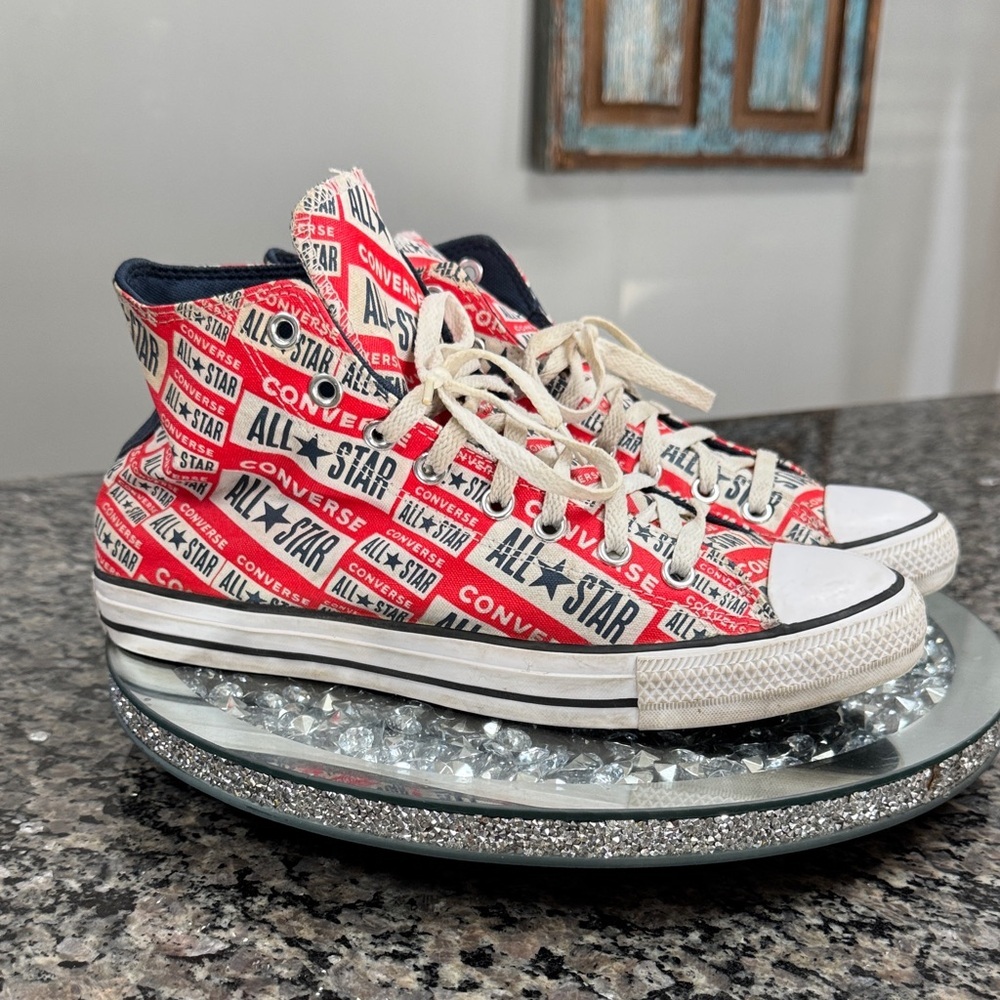Converse Red and White Logo High-Tops 9.5
